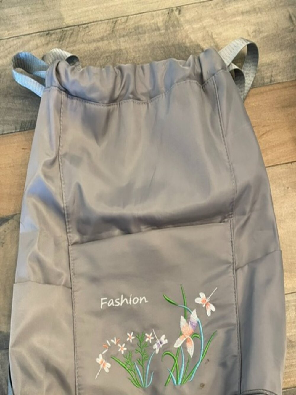 Large Gray Women Backpacks Drawstring Embroidery Portable Foldable Travel bag